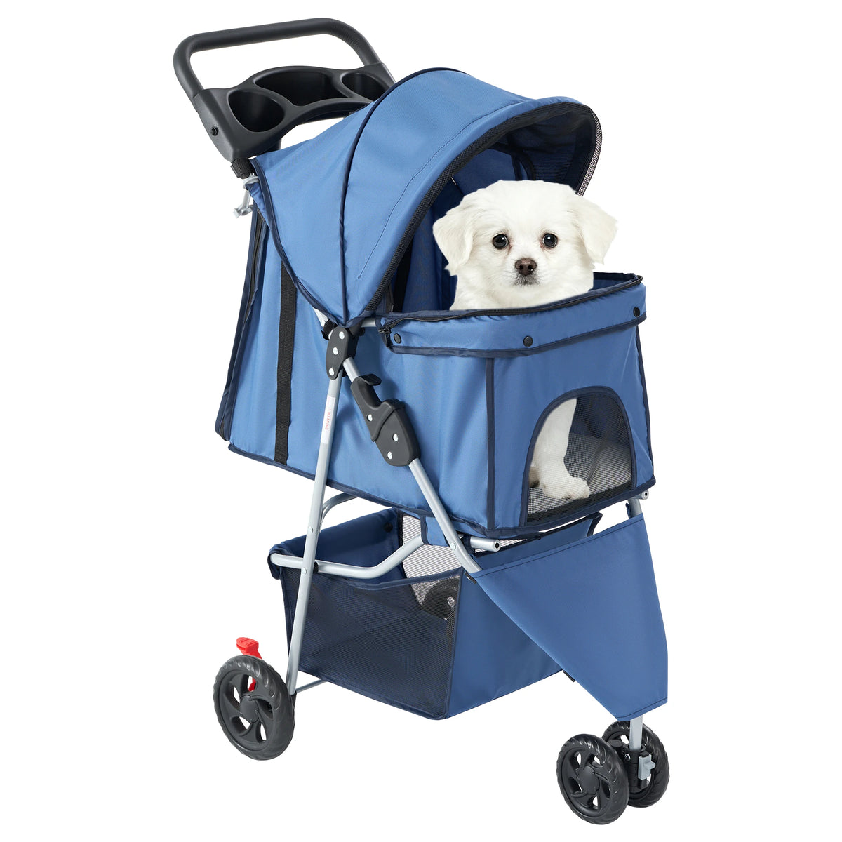 Foldable Pet Stroller For Dogs And Cats With Storage Basket