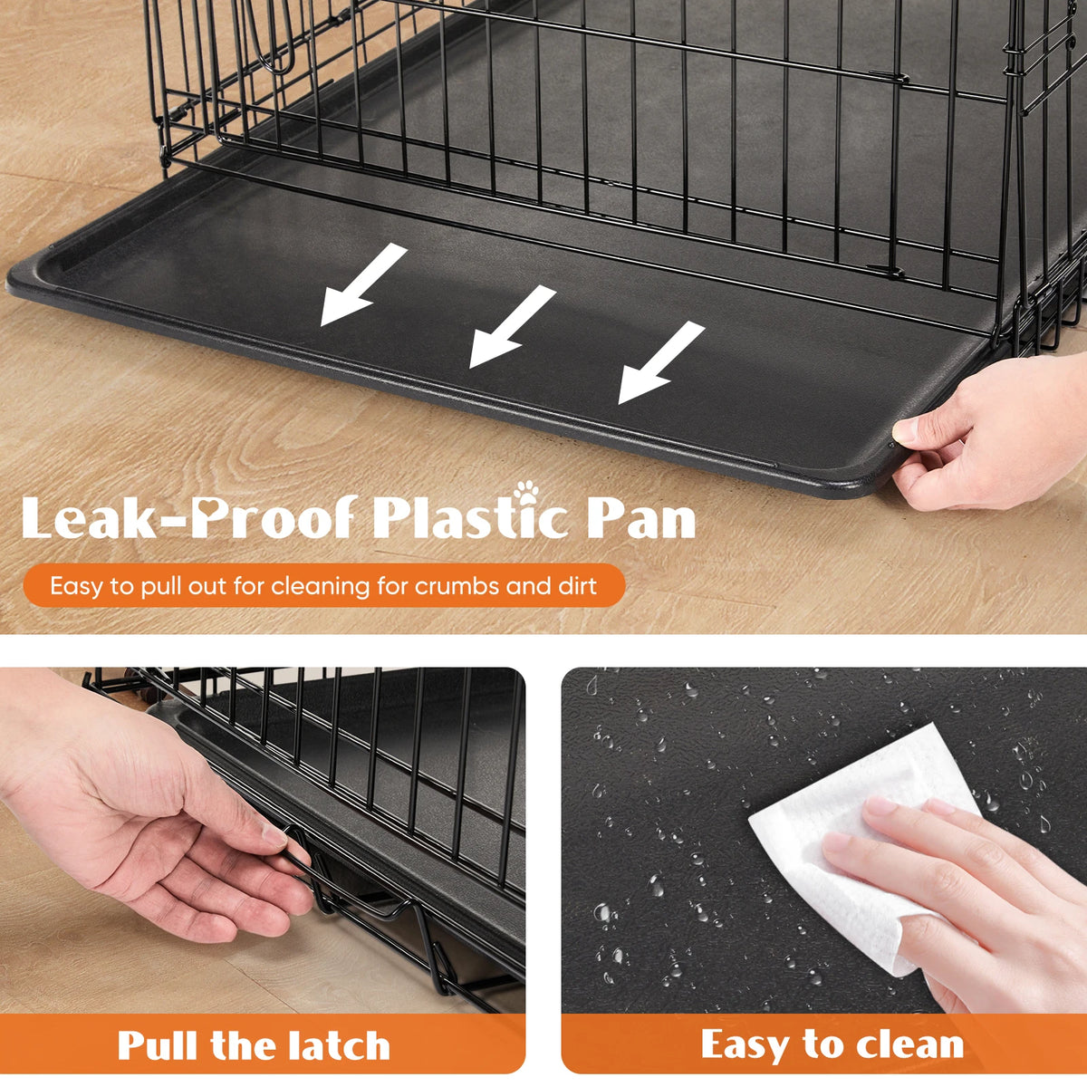 JHK Foldable Metal Wire Dog Cage With Leak Proof Tray