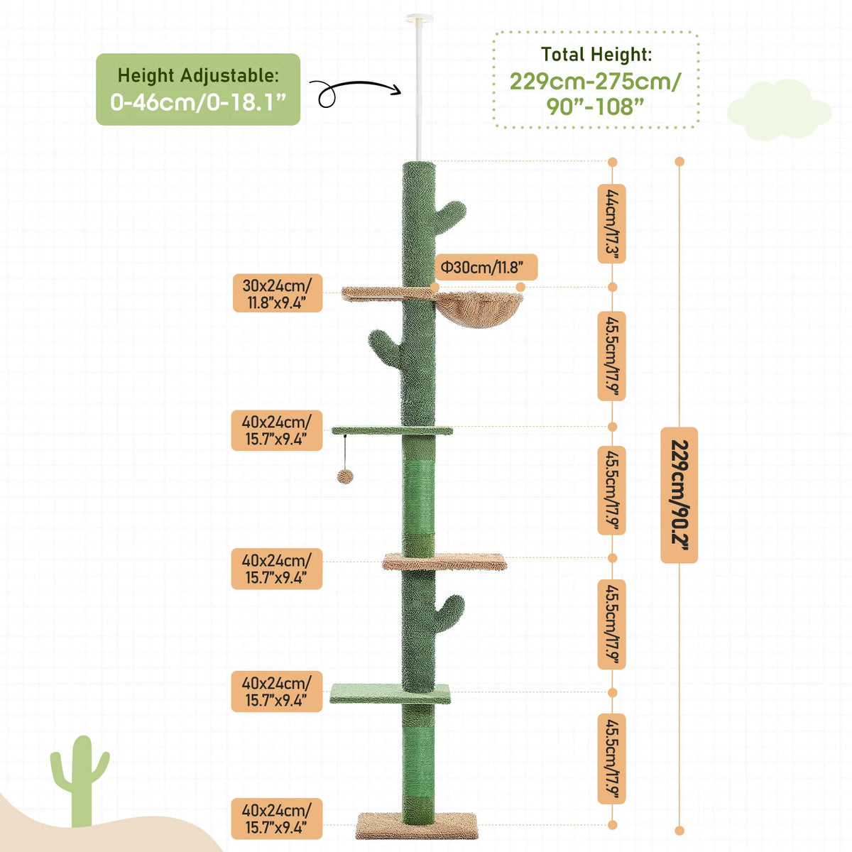 Pawz Road Five Tier Cactus Cat Tower With Hammock And Post