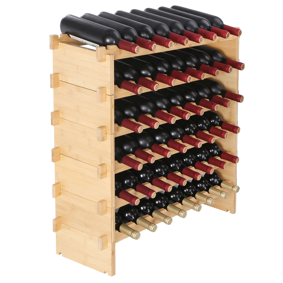 SucceBuy Stackable Bamboo Wine Rack Free Standing Wine Storage Display