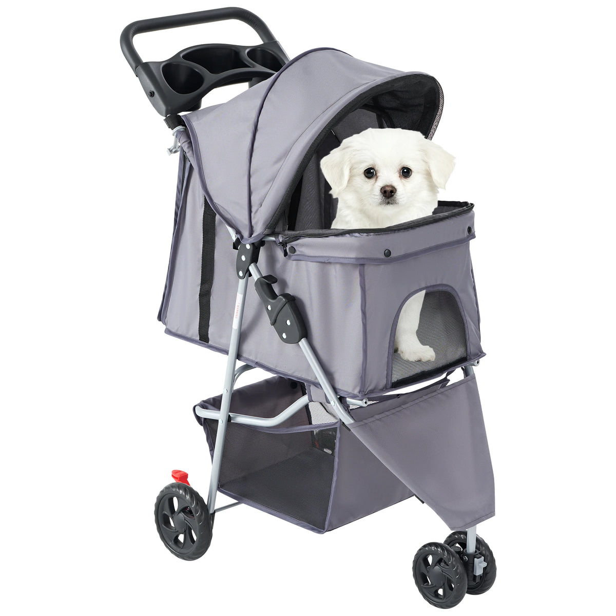 Foldable Pet Stroller For Dogs And Cats With Storage Basket