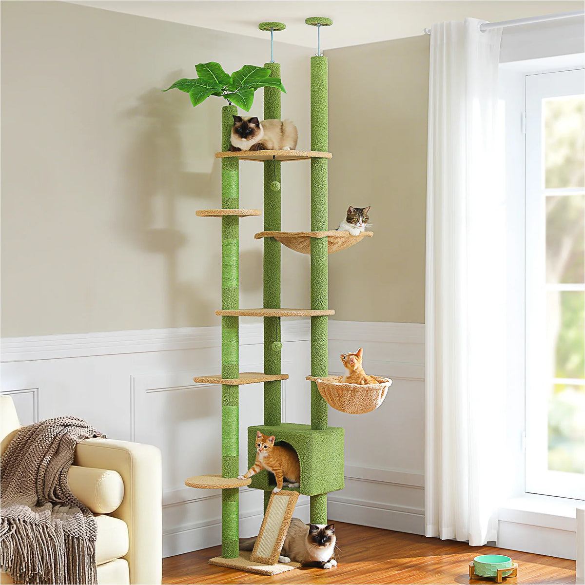 PAWZ Road Adjustable Wooden Cat Tower With Hammock Sisal Posts