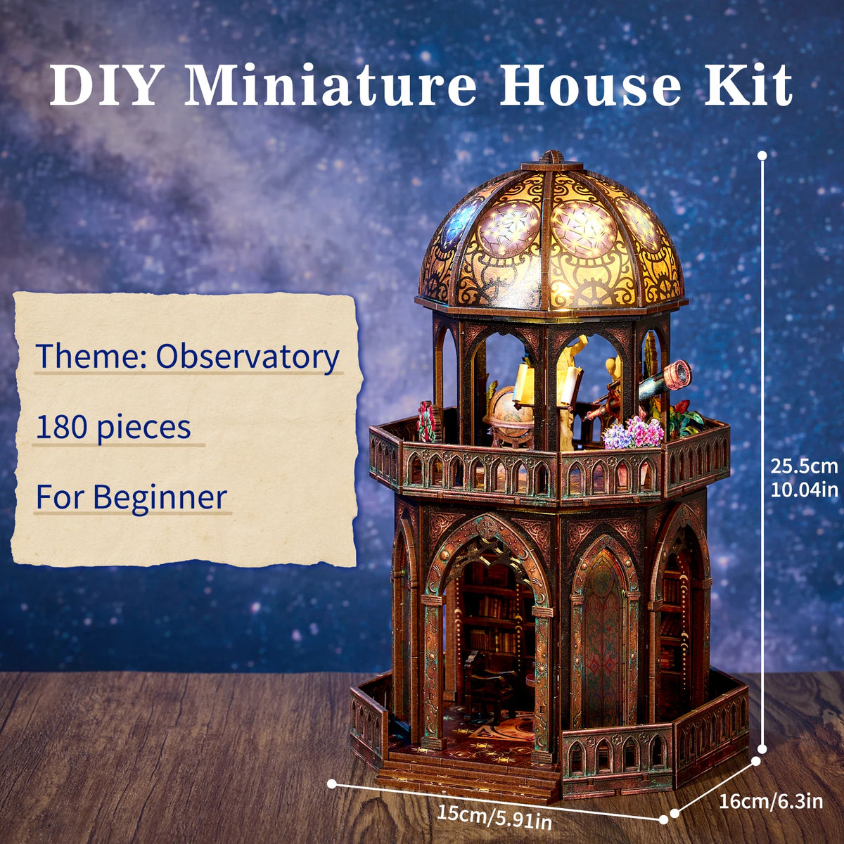 DIY 3D Wooden Puzzle Book Nook Kit Observatory Bookshelf Insert