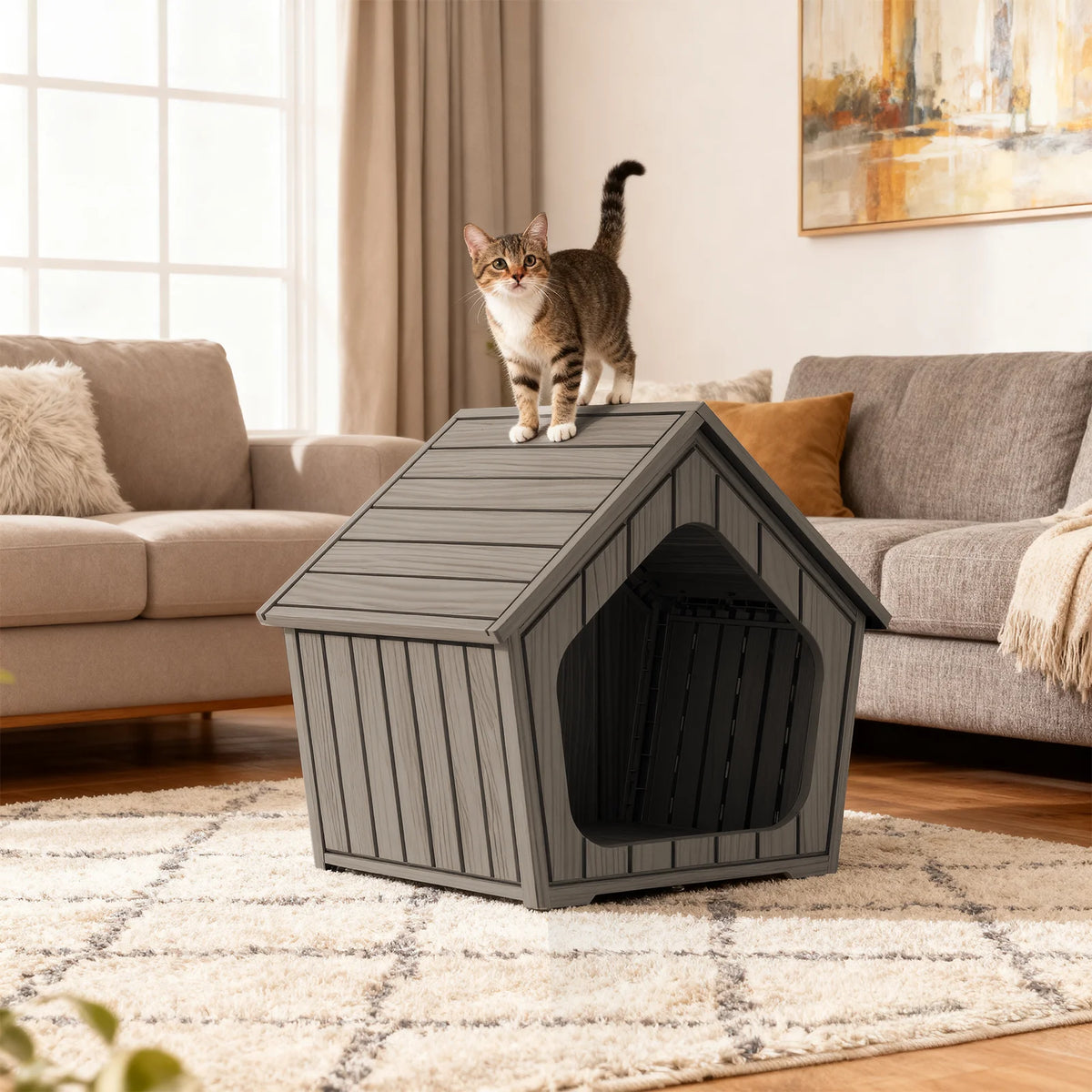 Outdoor Gable Roof Plastic Dog Shelter With Ventilated Design