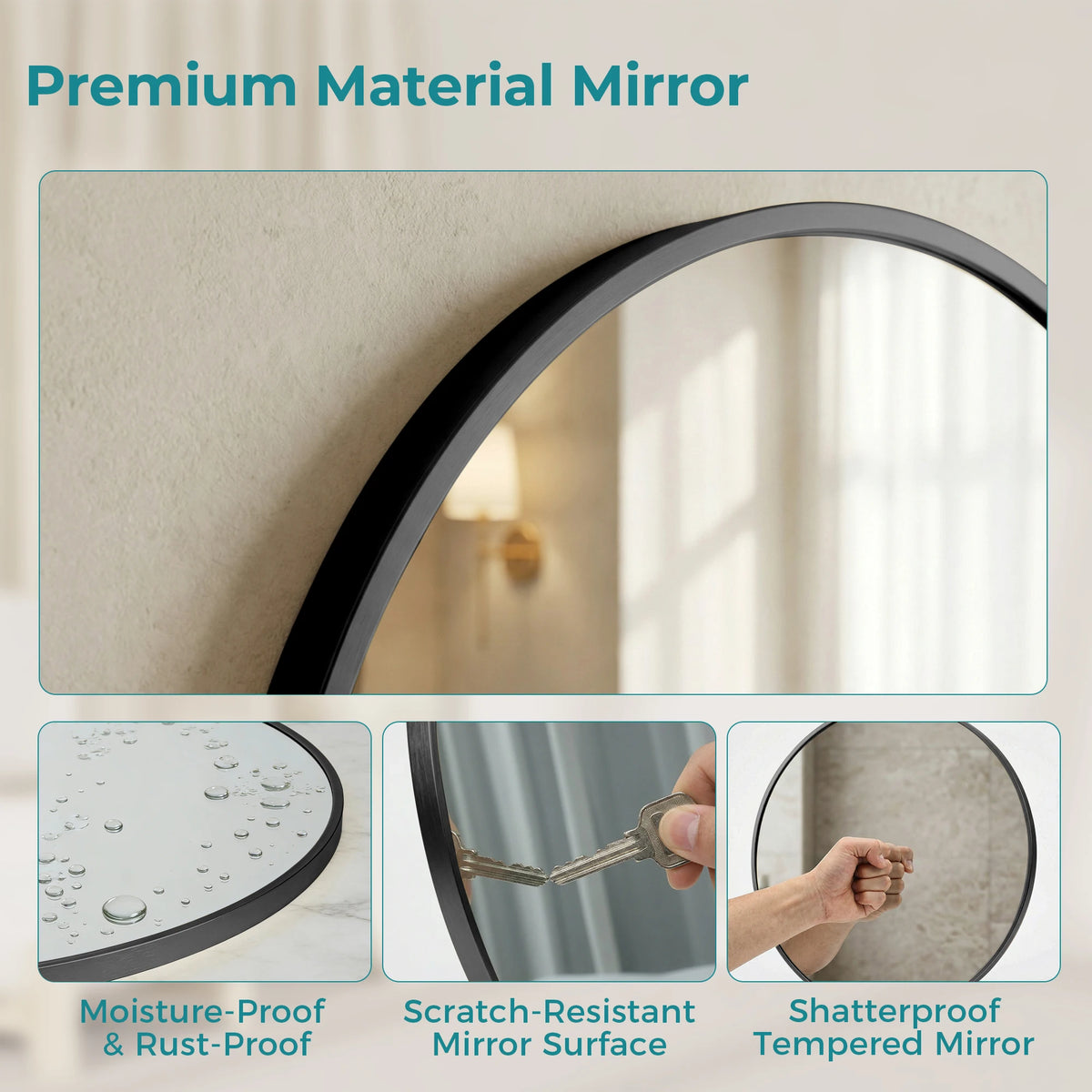 JHK Round Decorative Wall Mirror With Shatterproof Tempered Glass
