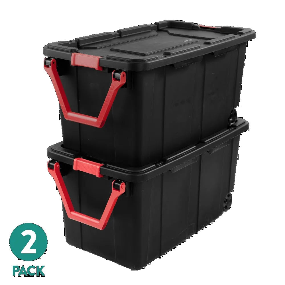 Sterilite Industrial Wheeled Storage Bin With Handle, Two Pack