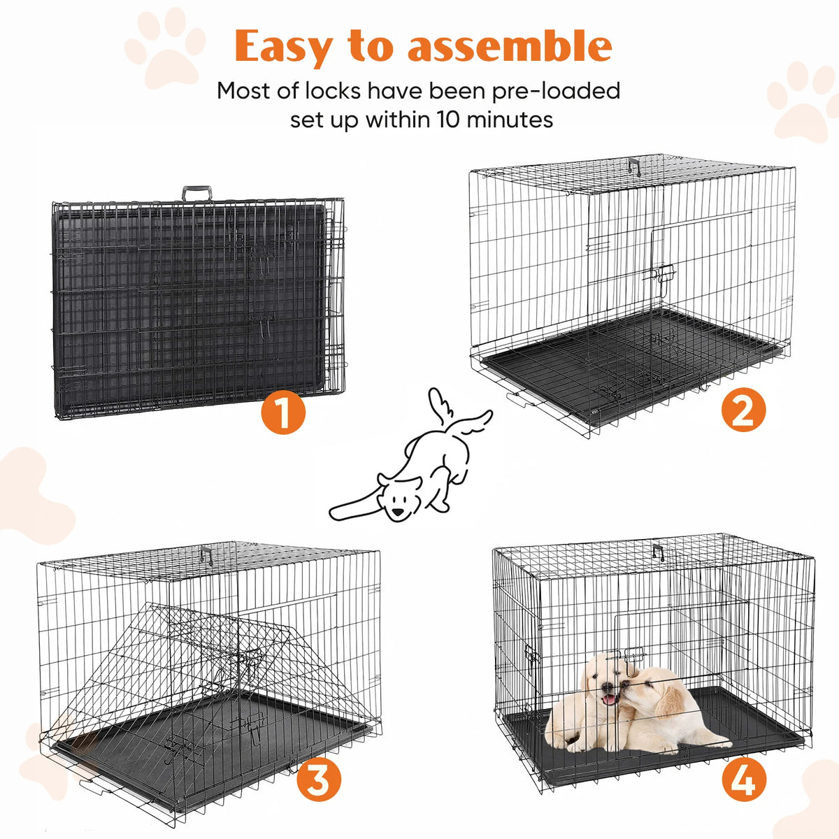 JHK Foldable Metal Wire Dog Cage With Leak Proof Tray