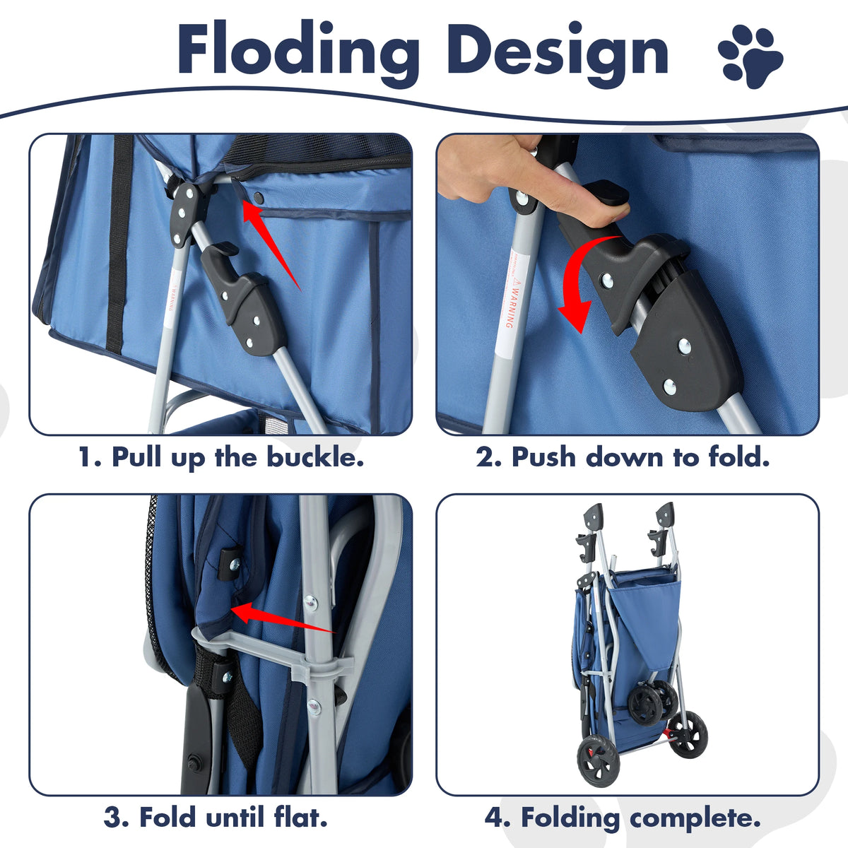 Foldable Pet Stroller For Dogs And Cats With Storage Basket