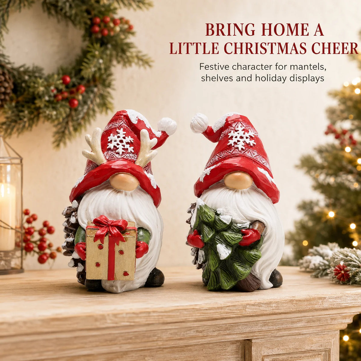 Hodao Resin Christmas Gnome Figurine Set Nordic Pinecone Tabletop Decor