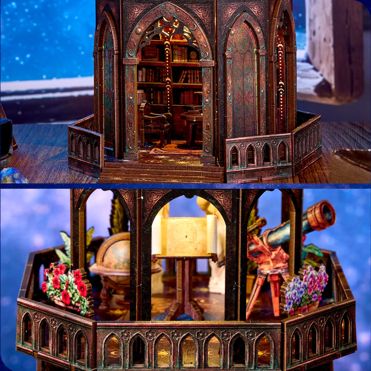 DIY 3D Wooden Puzzle Book Nook Kit Observatory Bookshelf Insert