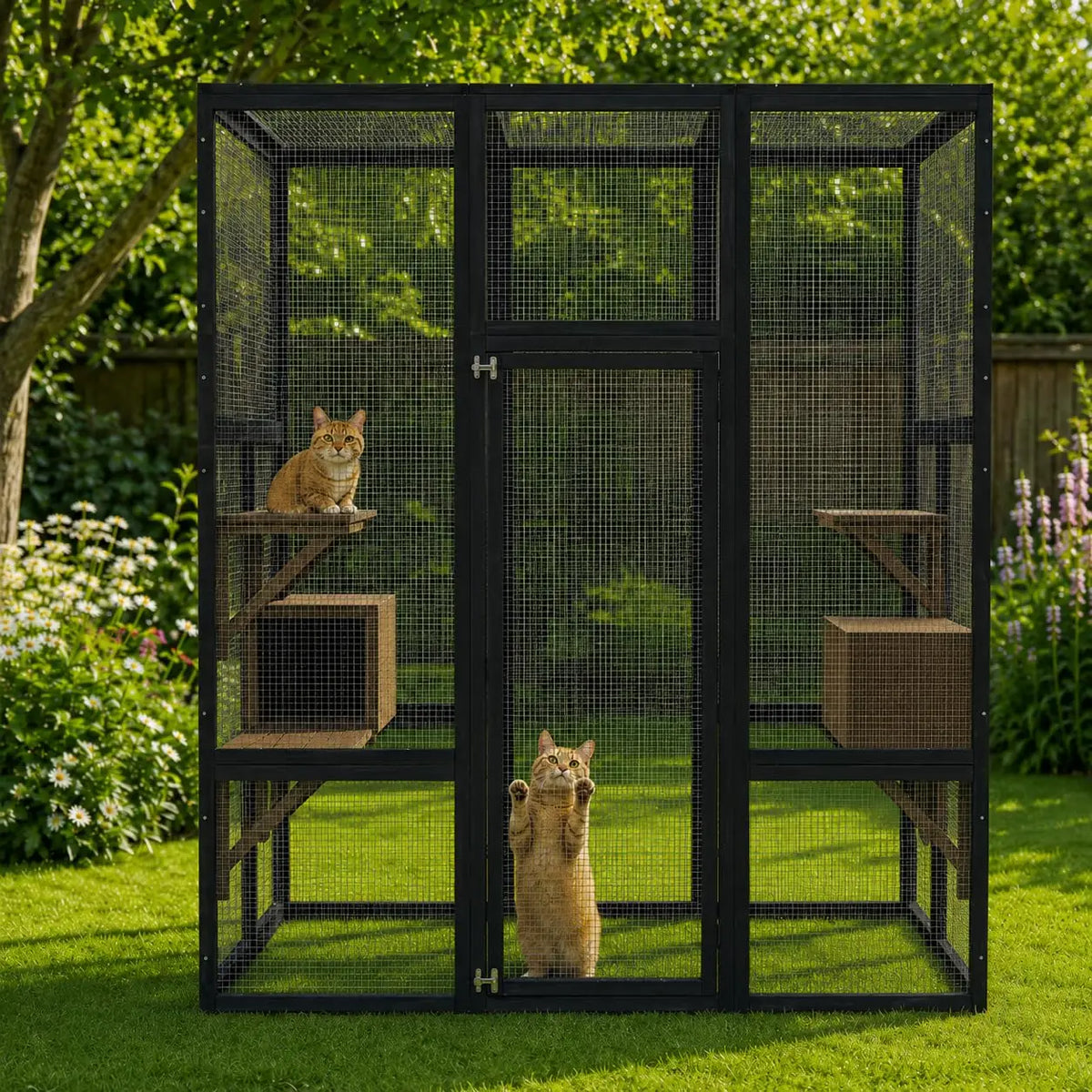 HiMISS Outdoor Wooden Catio Cat Enclosure And Playhouse