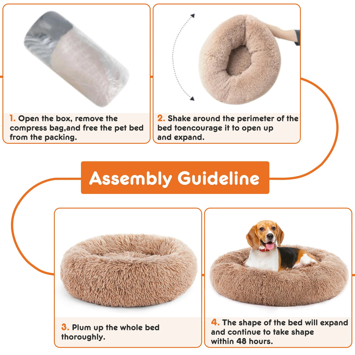 JHK Calming Fluffy Dog Bed With Washable Coral Fleece