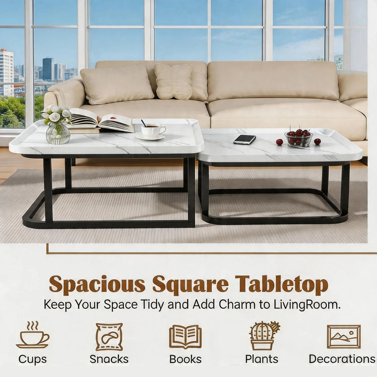 HiMISS Square Nesting Coffee Tables for Living Room