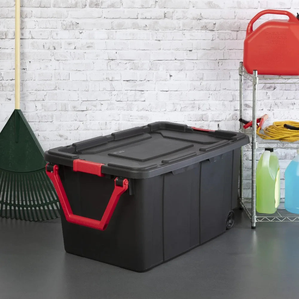 Sterilite Industrial Wheeled Storage Bin With Handle, Two Pack