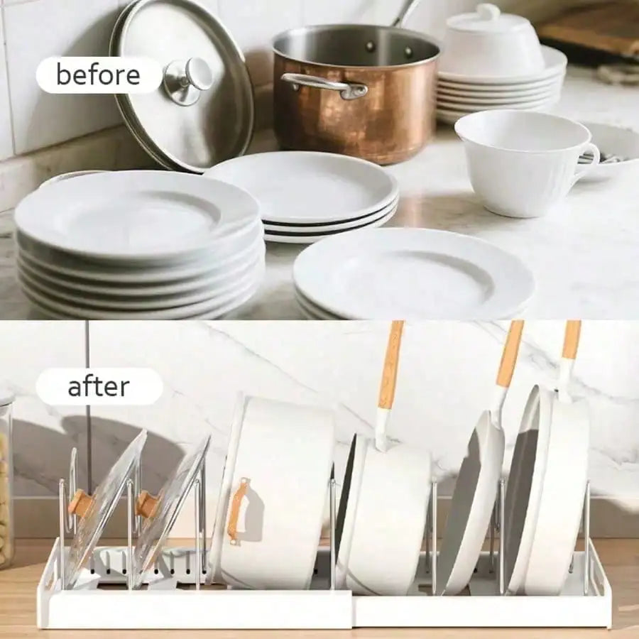 Pull Out Pot Lid Organizer Rack With Adjustable Compartments