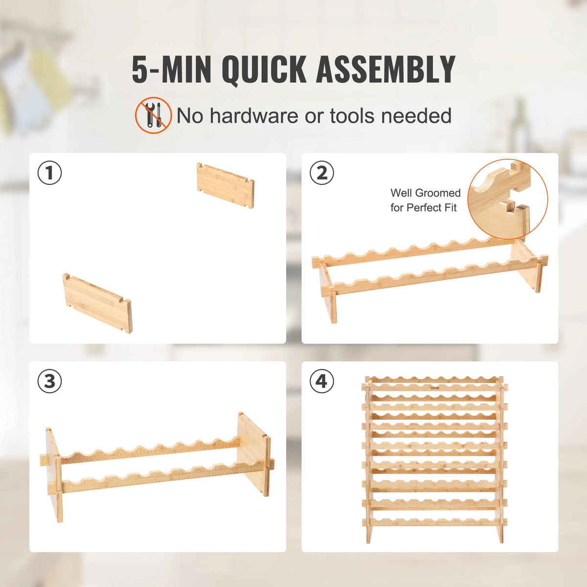 SucceBuy Stackable Bamboo Wine Rack Free Standing Wine Storage Display