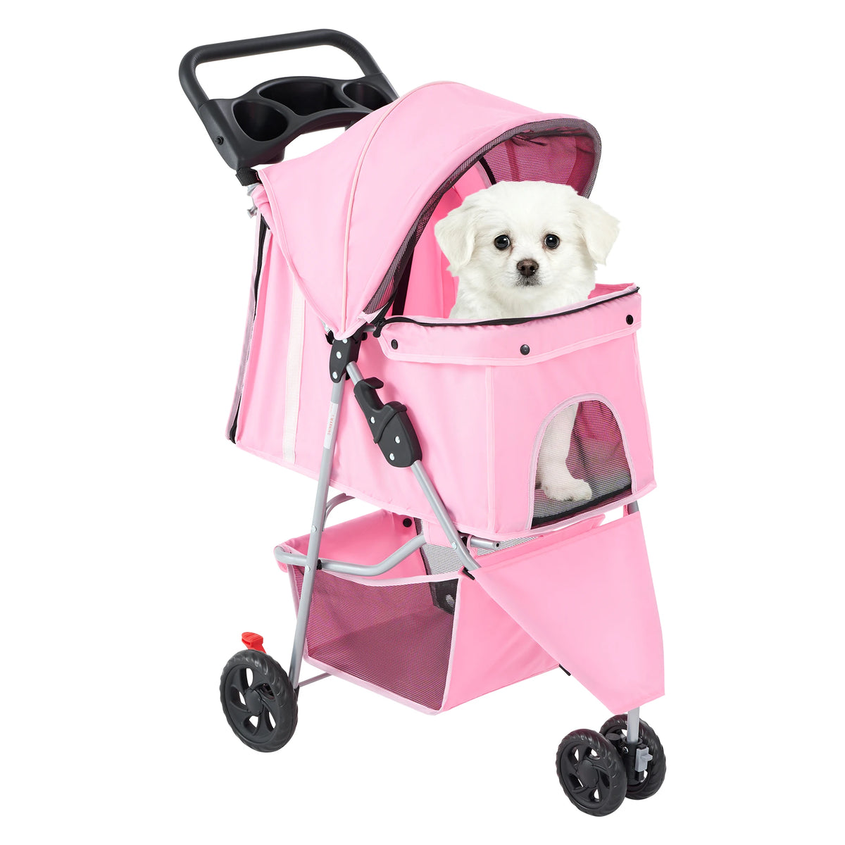 Foldable Pet Stroller For Dogs And Cats With Storage Basket