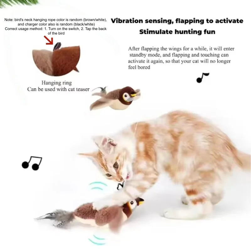 Touch Activated Simulated Bird Plush Cat And Dog Toy