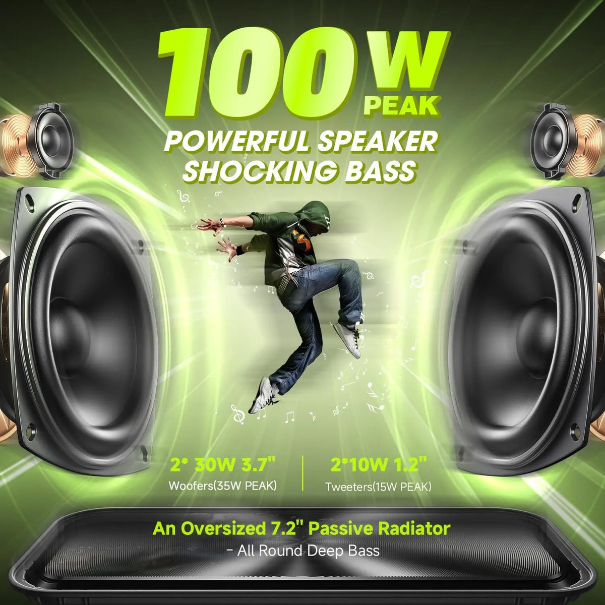 W-KING Portable Bluetooth Speaker 100W Peak Waterproof Outdoor Boombox