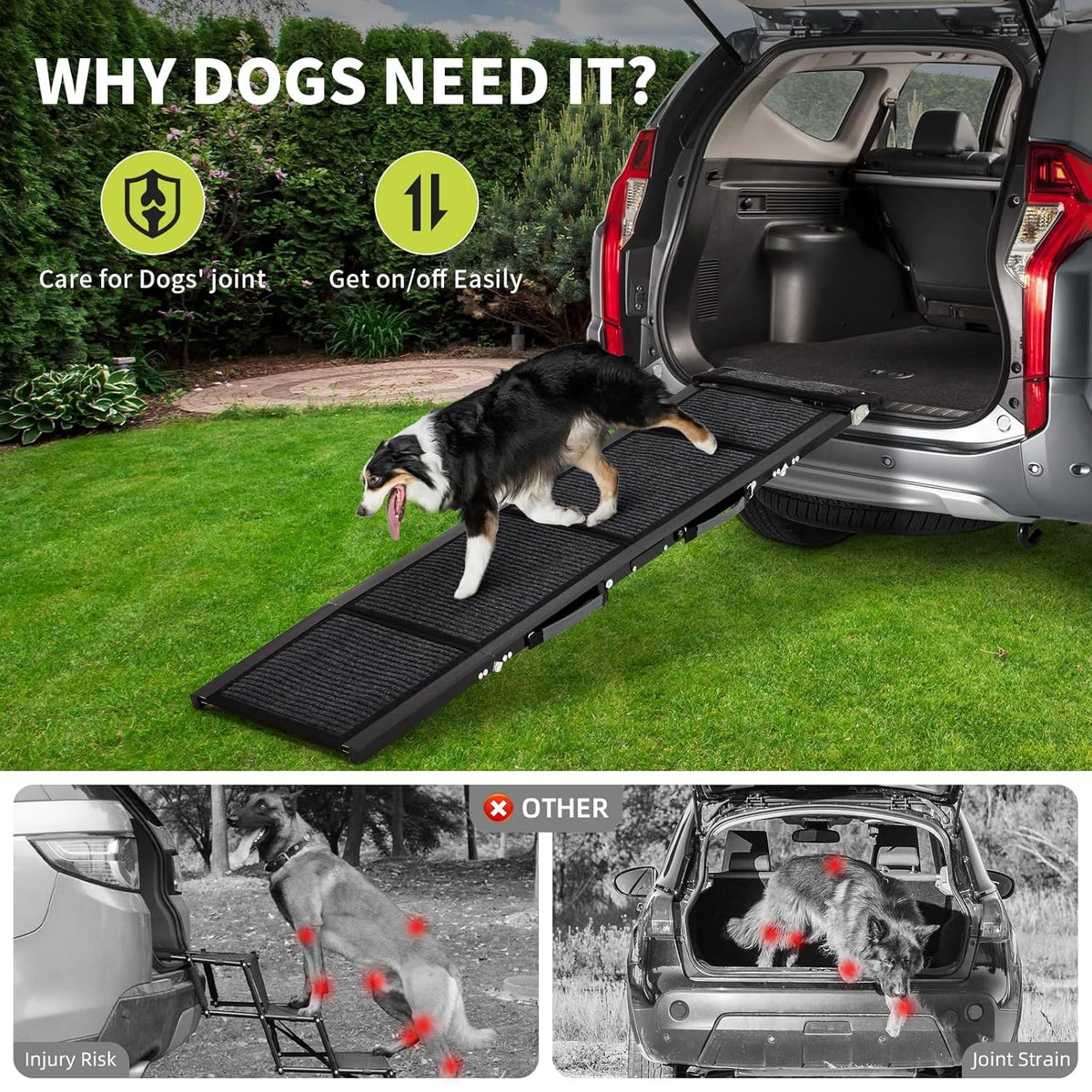 HiMiss Portable Folding Dog Ramp For Cars Non Slip Surface
