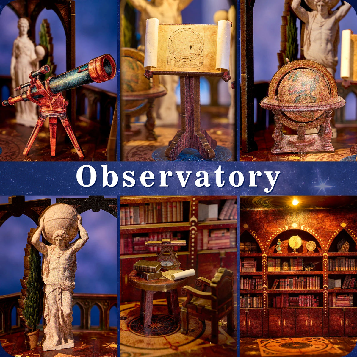 DIY 3D Wooden Puzzle Book Nook Kit Observatory Bookshelf Insert