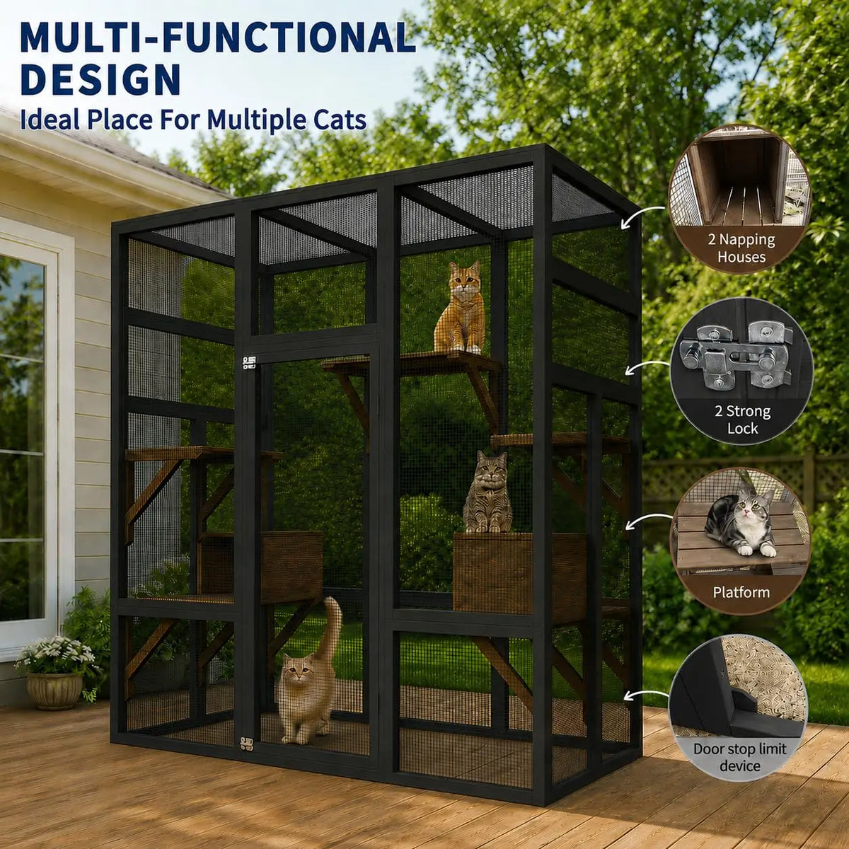 HiMISS Outdoor Wooden Catio Cat Enclosure And Playhouse