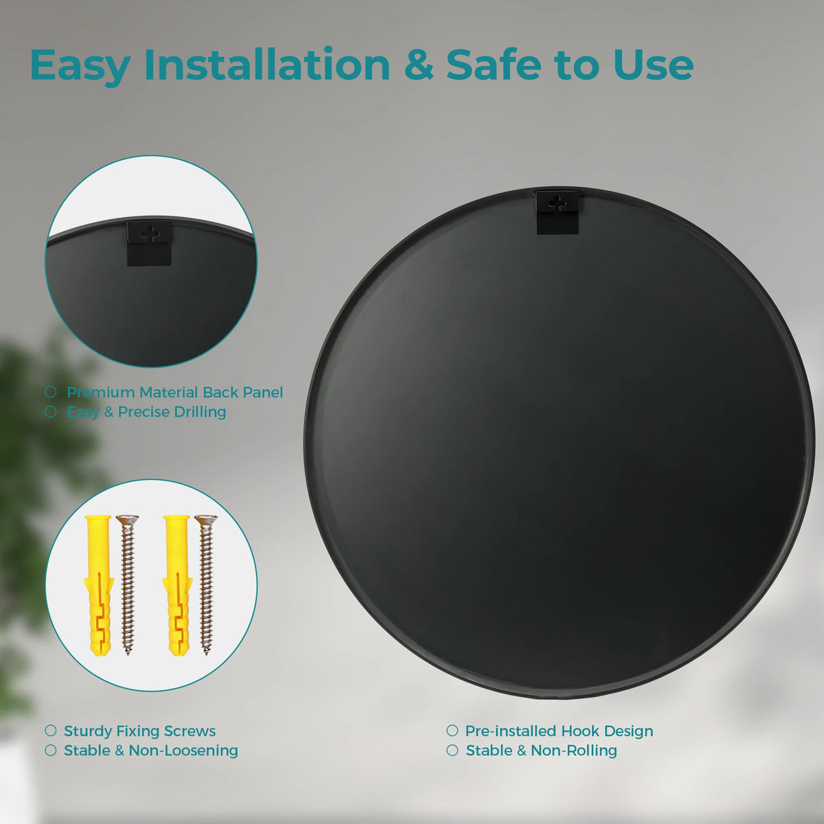 JHK Round Decorative Wall Mirror With Shatterproof Tempered Glass