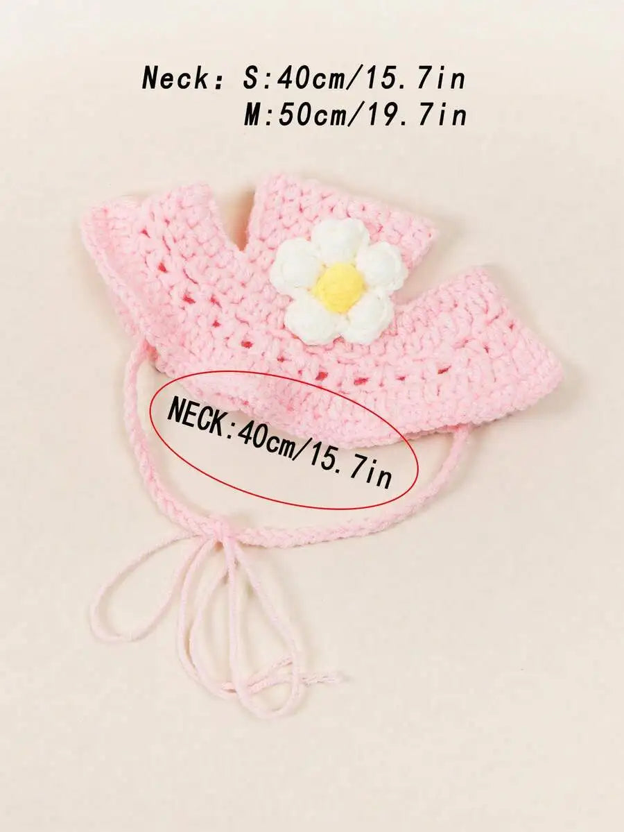 Knitted Wool Hat With Floral Trim For Cats And Dogs
