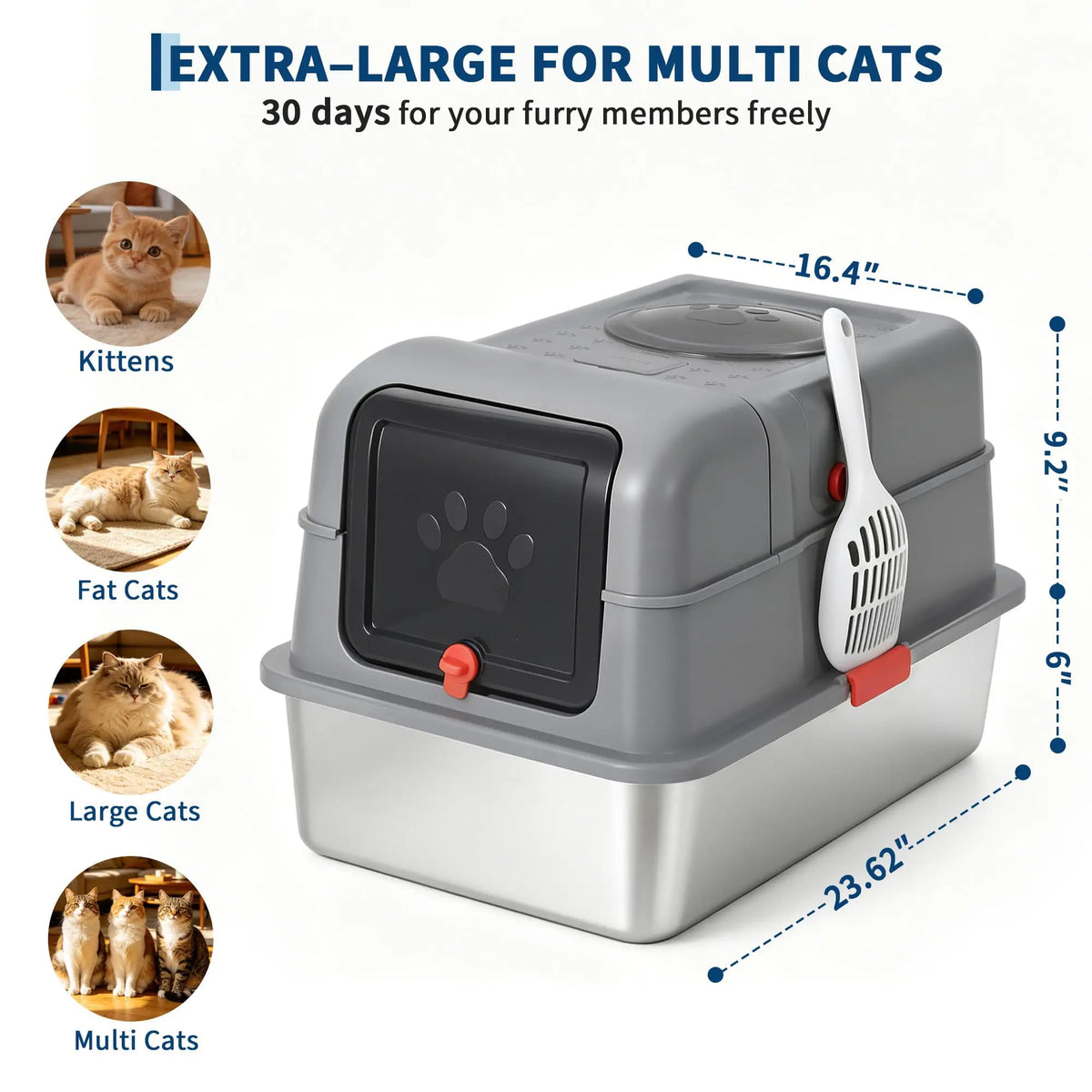 Studyset Enclosed Stainless Steel Cat Litter Box With Scoop