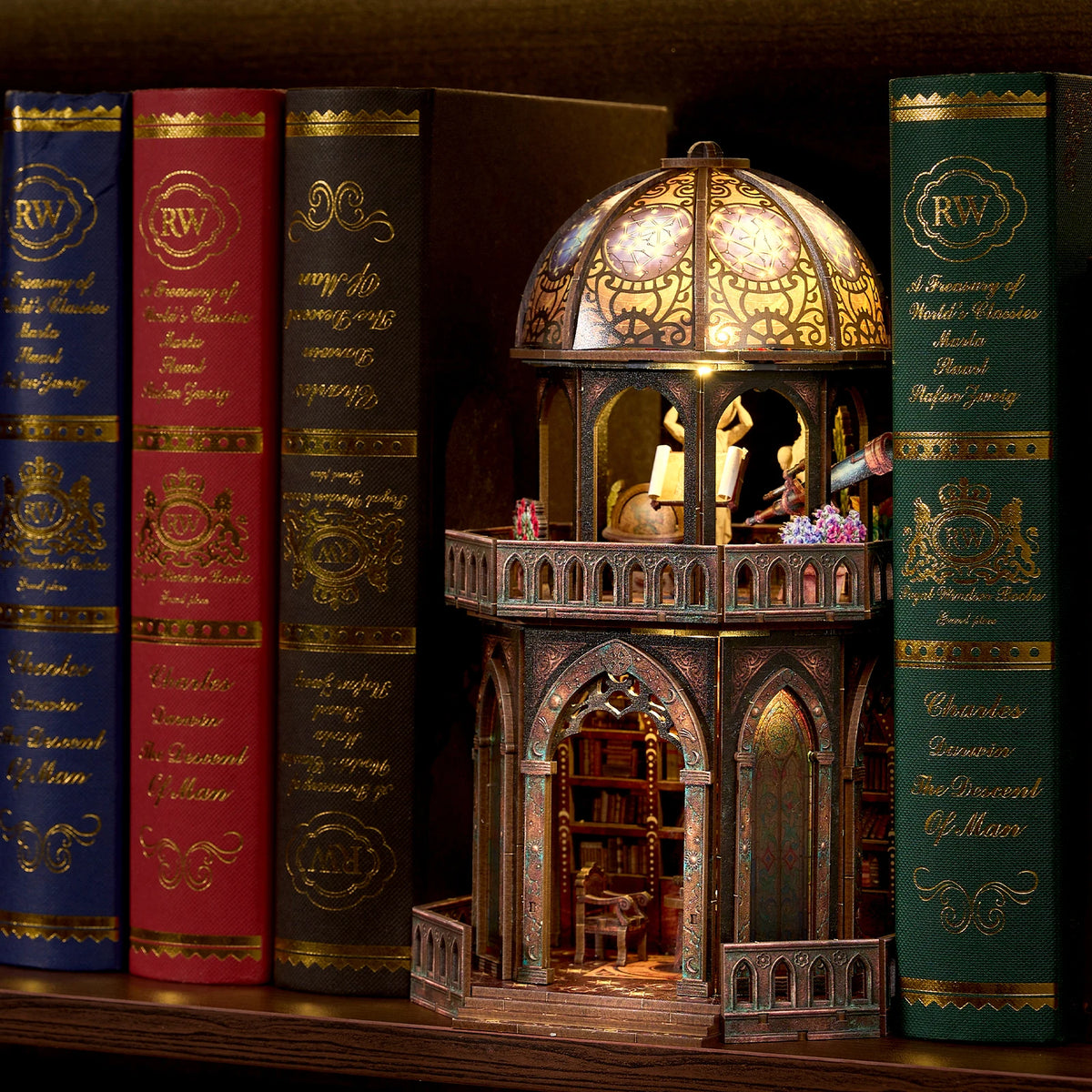 DIY 3D Wooden Puzzle Book Nook Kit Observatory Bookshelf Insert