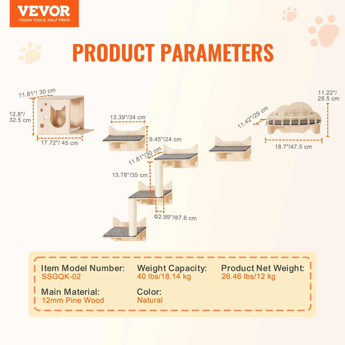 SucceBuy Wall Mounted Cat Shelves With Jumping Boards And Hammock