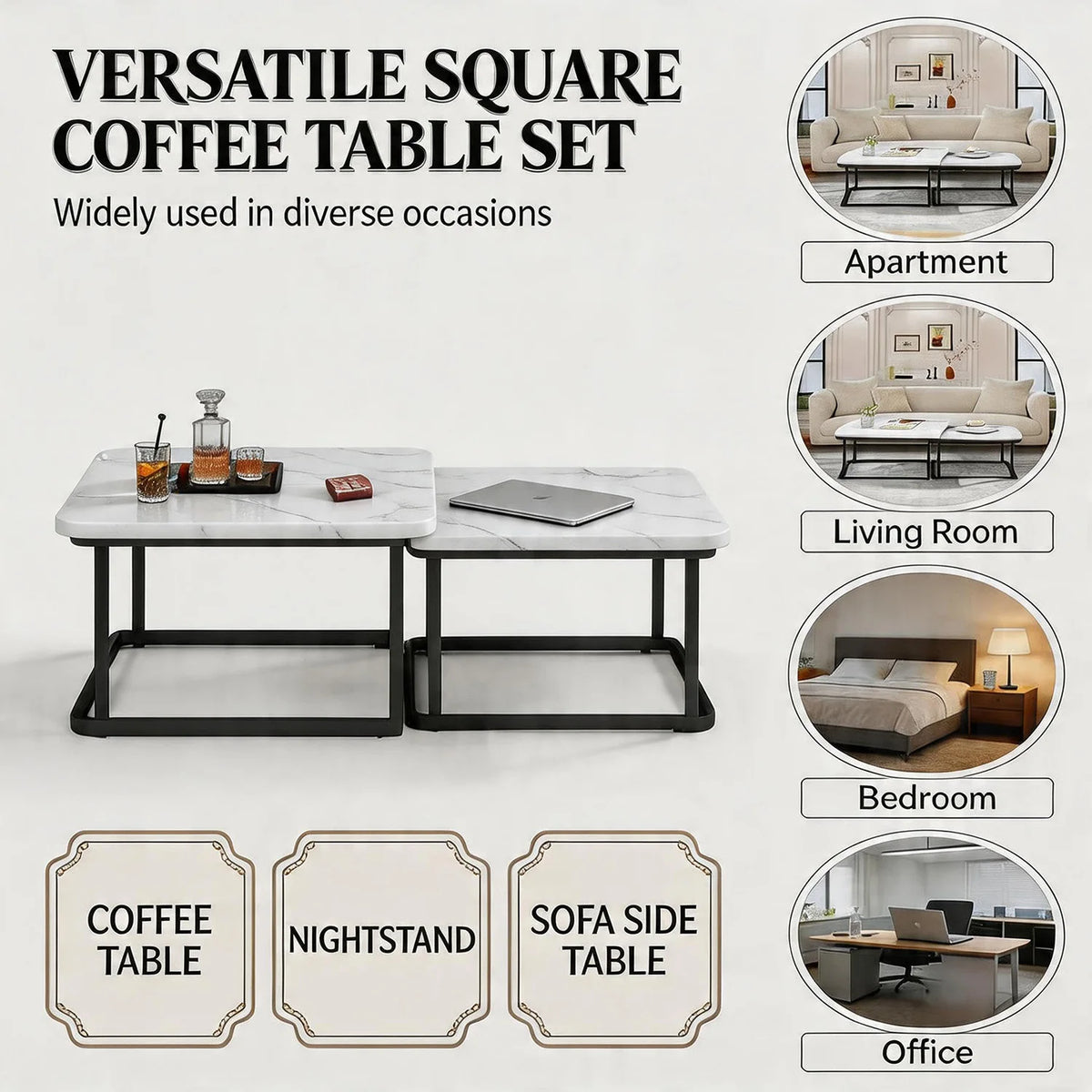 HiMISS Square Nesting Coffee Tables for Living Room