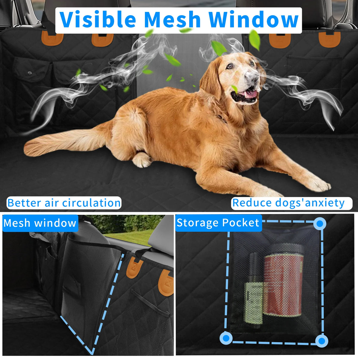 Borwart Waterproof Dog Car Seat Cover With Storage Pockets