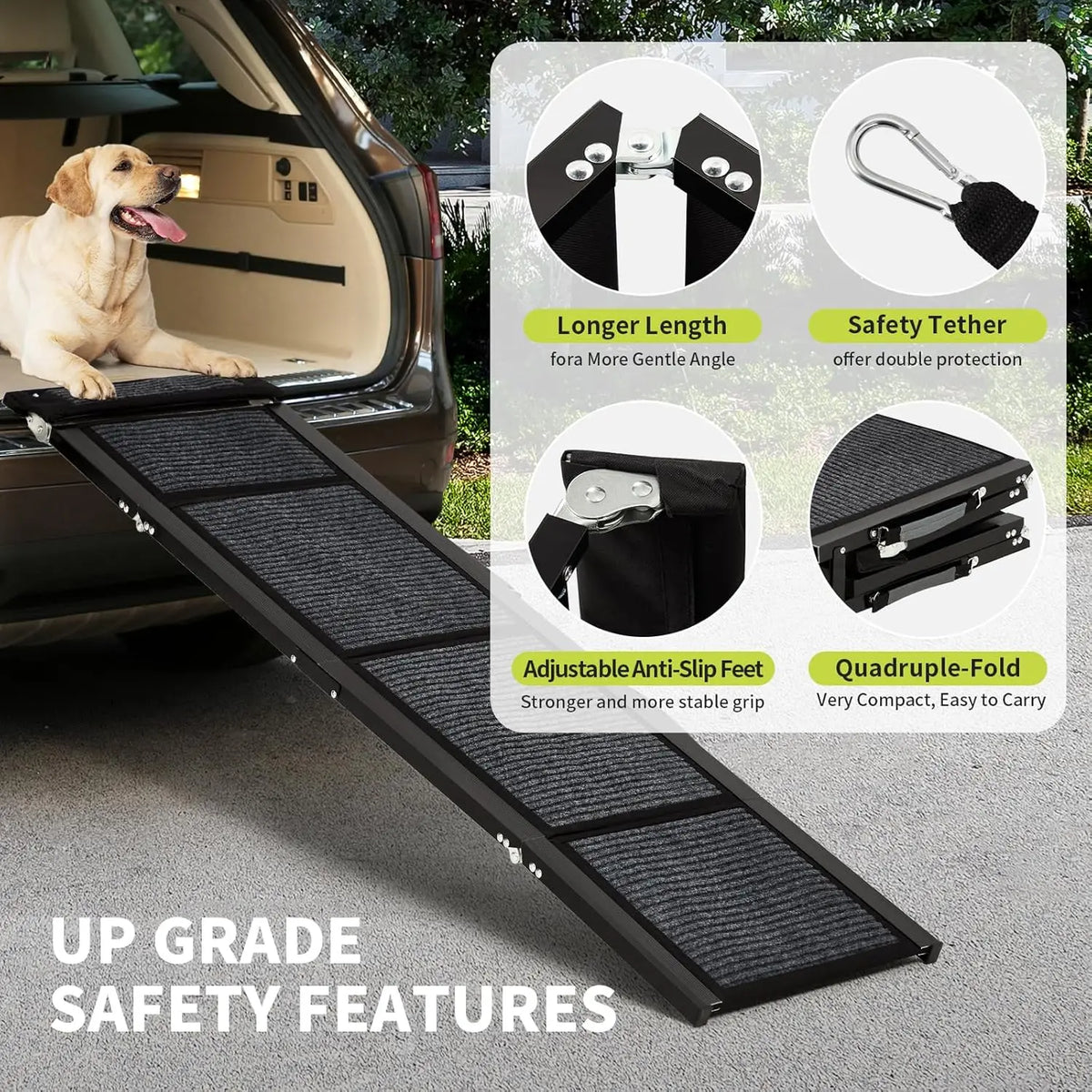 HiMiss Portable Folding Dog Ramp For Cars Non Slip Surface