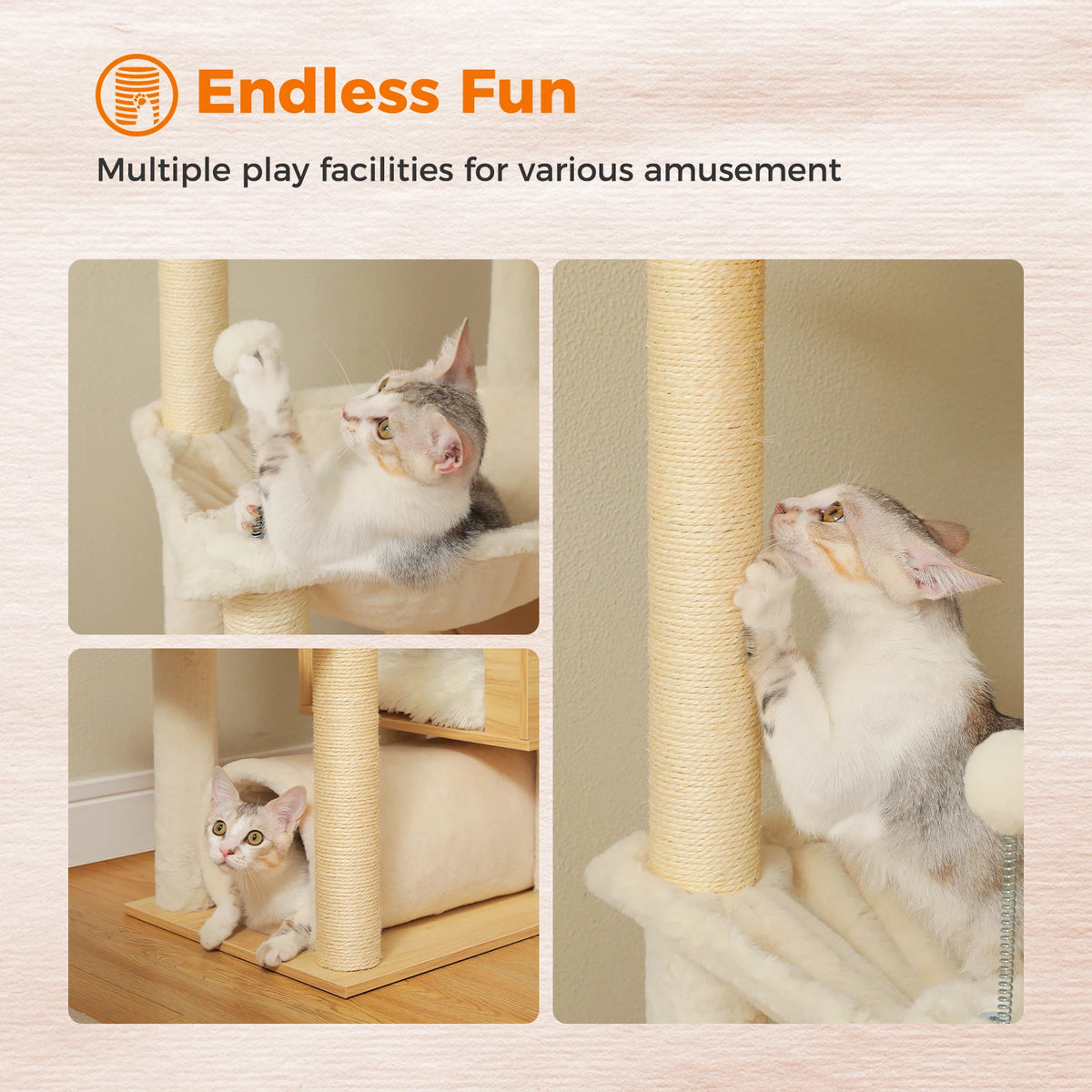 PAWZ Road Adjustable Wooden Cat Tower With Hammock Sisal Posts