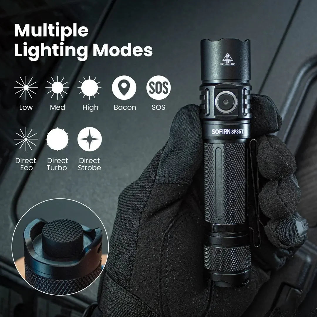 Sofirn SP35T Tactical LED Flashlight USB C Rechargeable Dual Switch