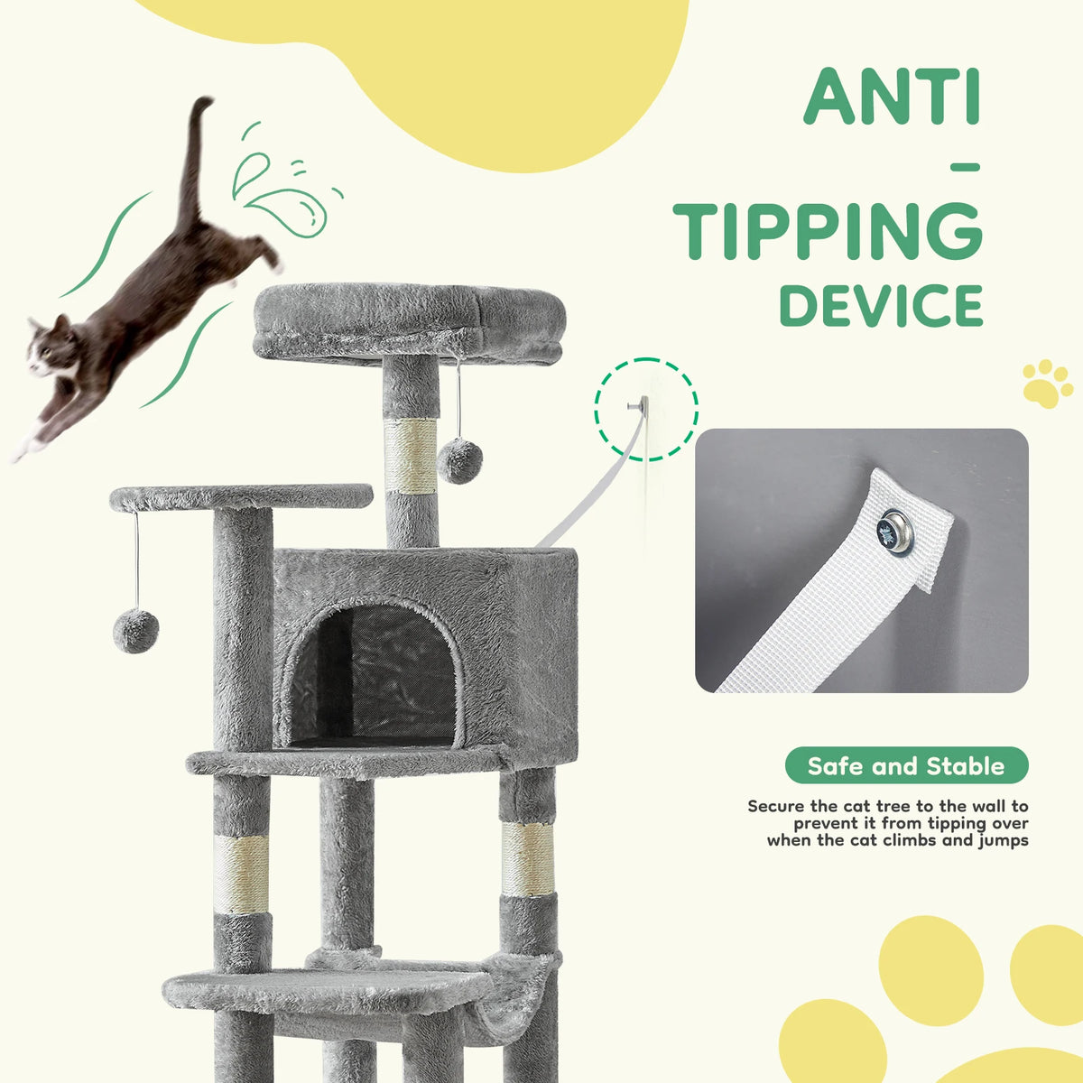 JHK Multi Tier Indoor Cat Tree With Sisal Scratching Platform