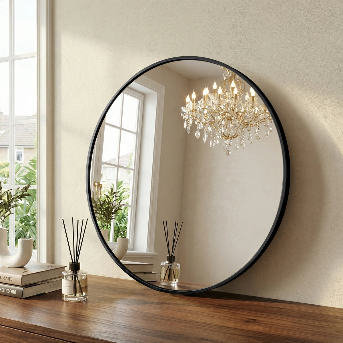 JHK Round Decorative Wall Mirror With Shatterproof Tempered Glass