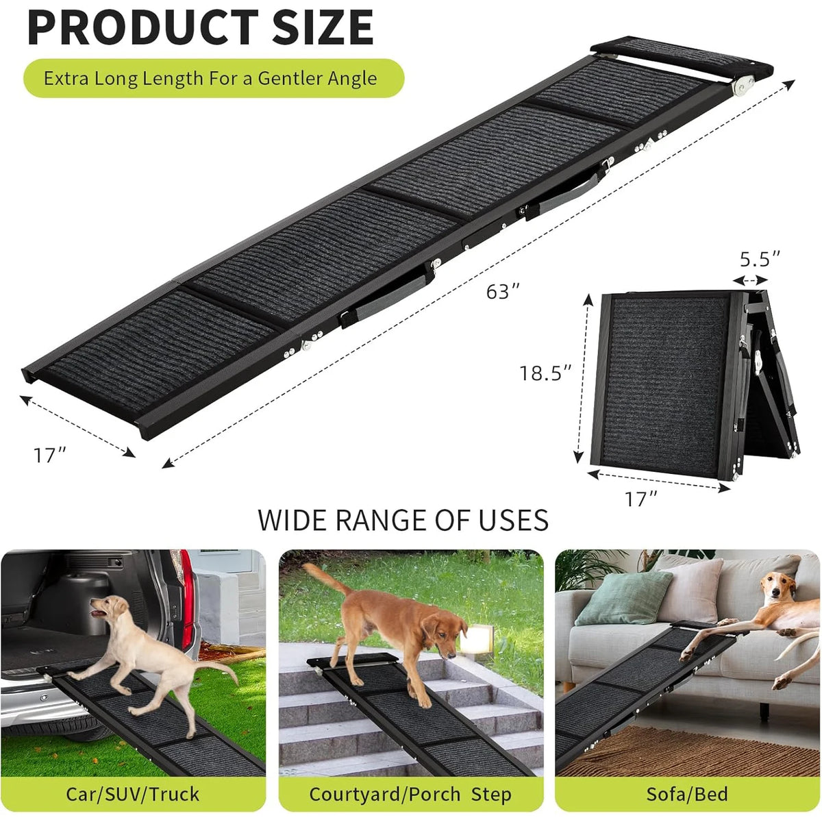 HiMiss Portable Folding Dog Ramp For Cars Non Slip Surface