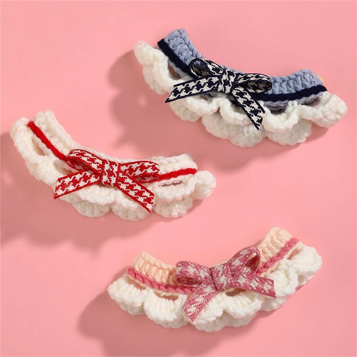 Handknitted Adjustable Bow Knot Pet Collar For Cats And Dogs