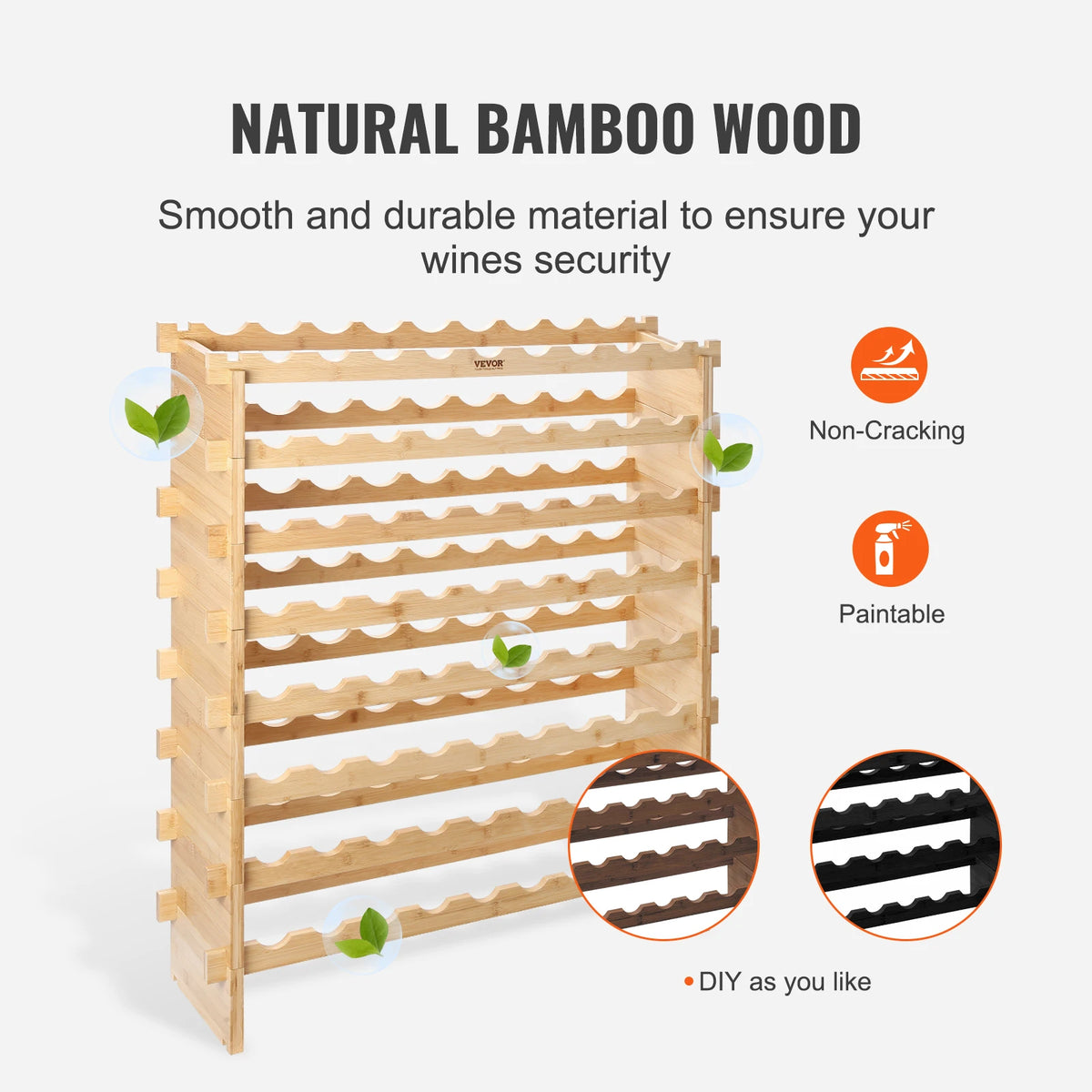 SucceBuy Stackable Bamboo Wine Rack Free Standing Wine Storage Display