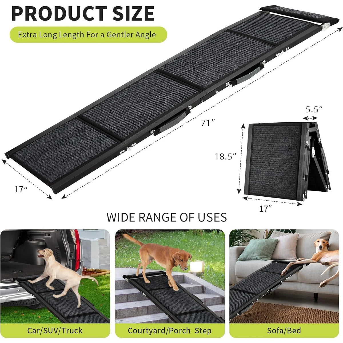 HiMiss Portable Folding Dog Ramp For Cars Non Slip Surface