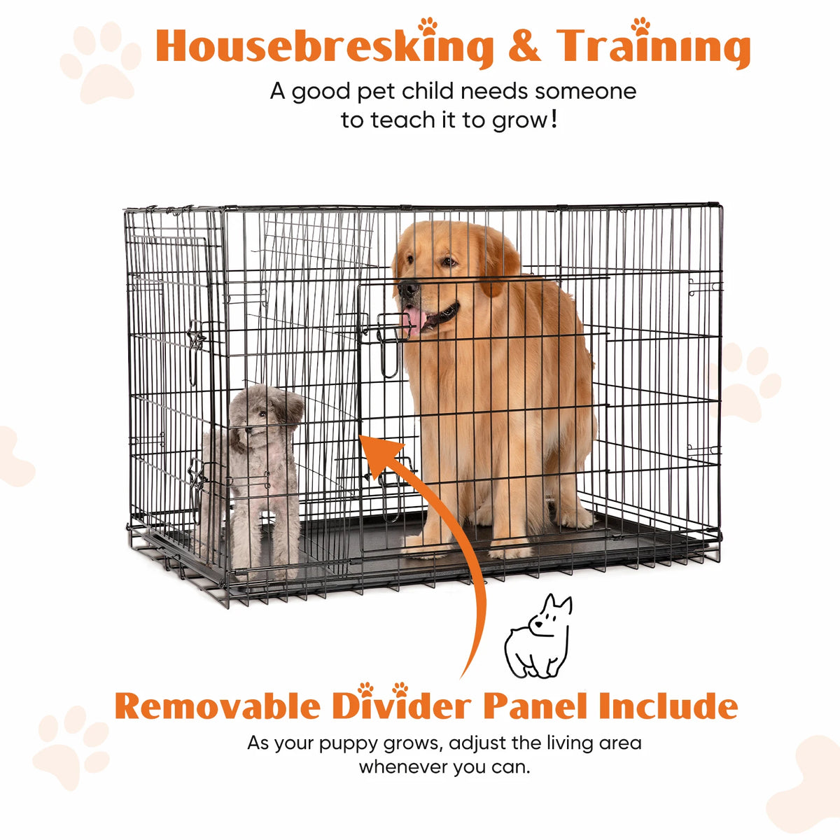 JHK Foldable Metal Wire Dog Cage With Leak Proof Tray
