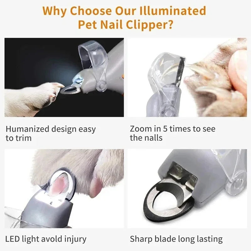 Led Light Pet Nail Clipper With Magnifier For Dogs And Cats