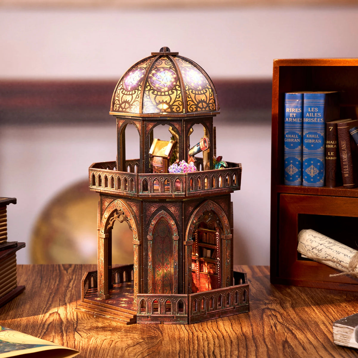DIY 3D Wooden Puzzle Book Nook Kit Observatory Bookshelf Insert