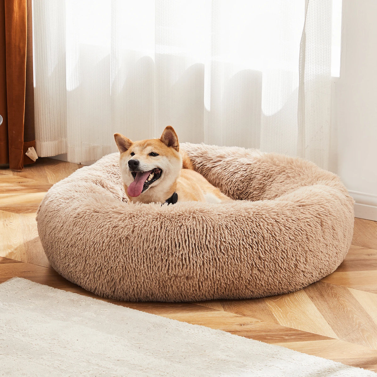 JHK Calming Fluffy Dog Bed With Washable Coral Fleece