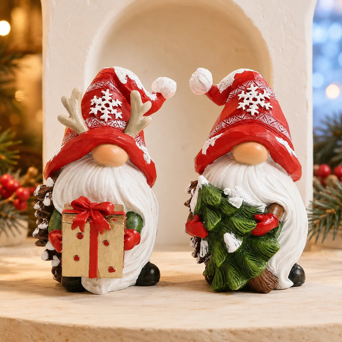 Hodao Resin Christmas Gnome Figurine Set Nordic Pinecone Tabletop Decor