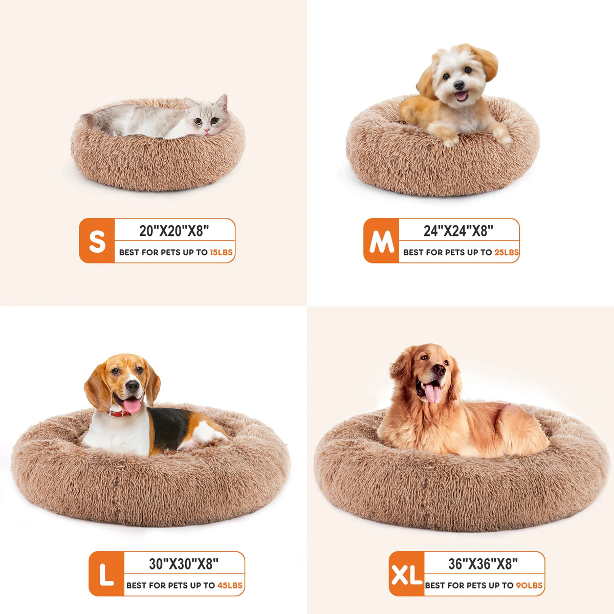 JHK Calming Fluffy Dog Bed With Washable Coral Fleece
