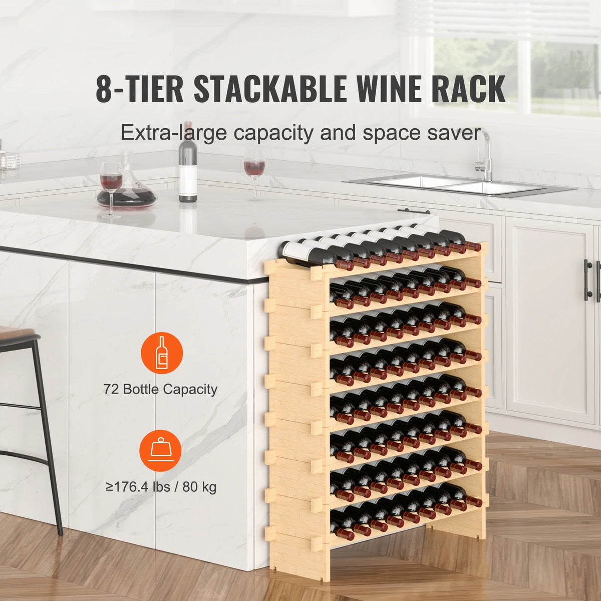 SucceBuy Stackable Bamboo Wine Rack Free Standing Wine Storage Display