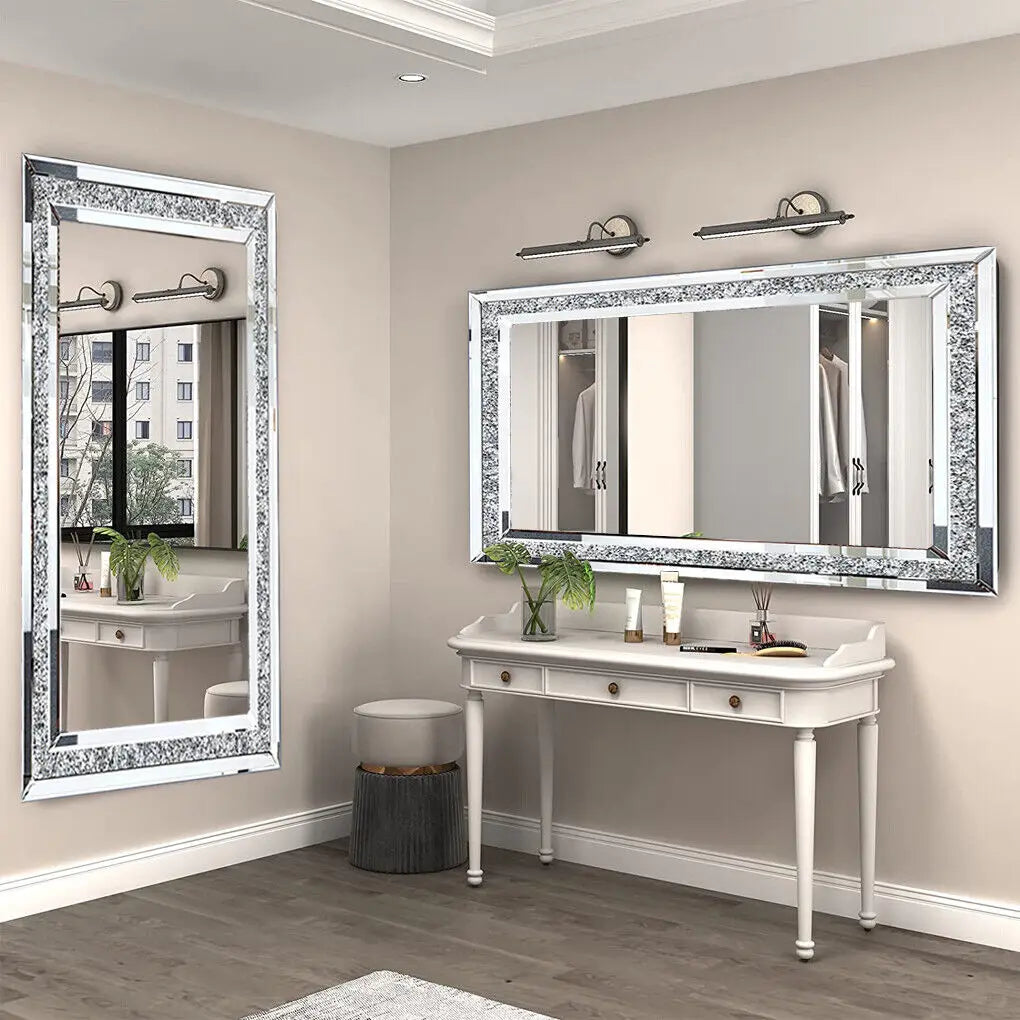 LUVODI Crystal Rhinestone Decorative Wall Mounted Vanity Mirror